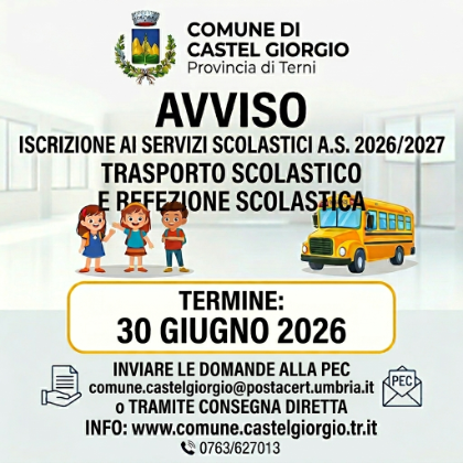 AVVISO Iscrizione al Servizio di Trasporto Scolastico e Refezione Scolastica A.S. 2026/2027