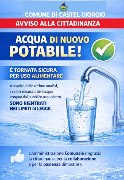 REVOCA dell'Ordinanza di Divieto dell'uso dell'acqua a scopo potabile e alimentare